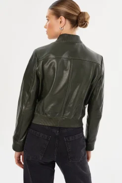 Outlet LAMARQUE CANDACE | Leather Bomber Jacket Dark Olive/Heather Grey