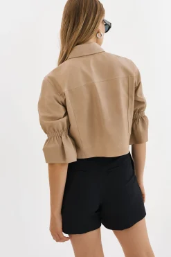 Best LAMARQUE CAROLINA | Leather Ruffle Sleeve Jacket Beige