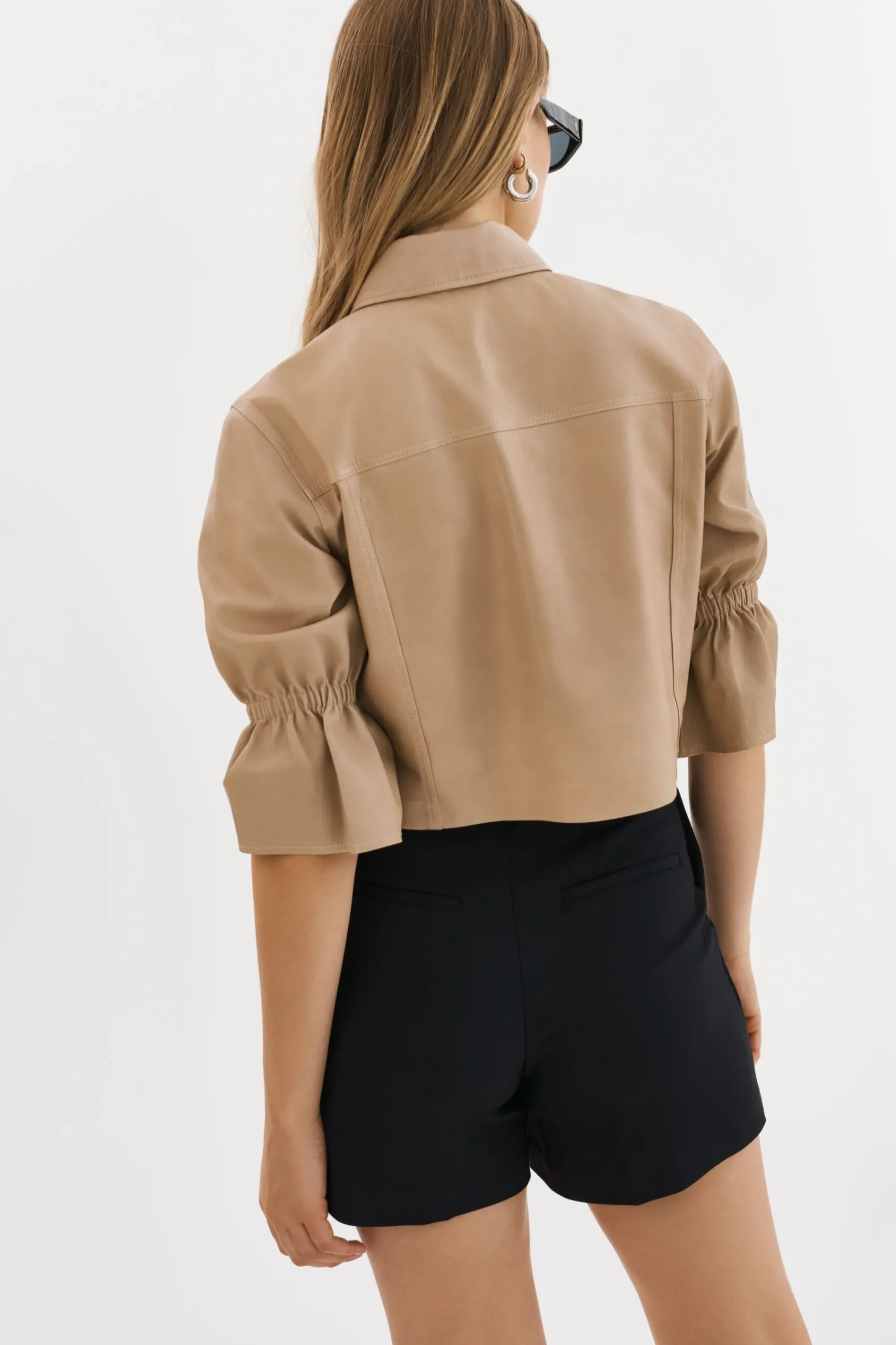 Best LAMARQUE CAROLINA | Leather Ruffle Sleeve Jacket Beige