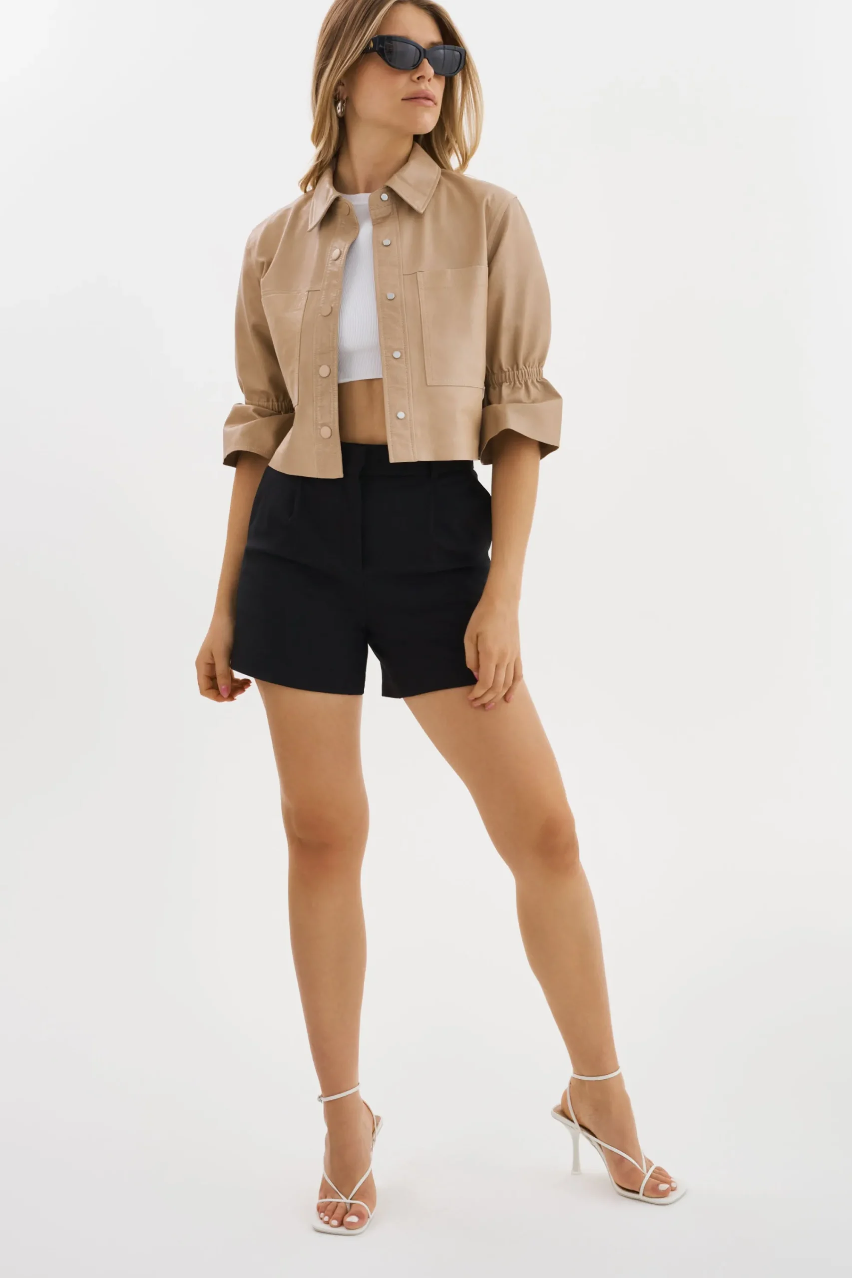 Best LAMARQUE CAROLINA | Leather Ruffle Sleeve Jacket Beige