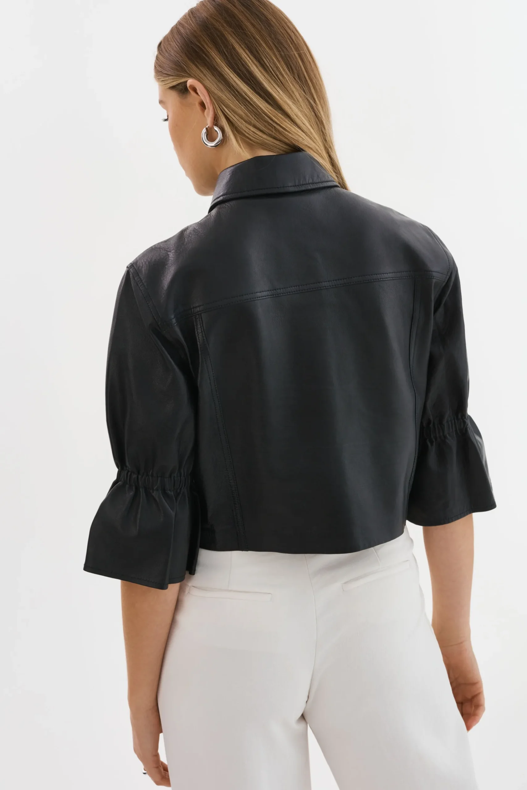 Cheap LAMARQUE CAROLINA | Leather Ruffle Sleeve Jacket Black