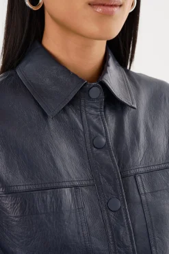 Clearance LAMARQUE CAROLINA | Leather Ruffle Sleeve Jacket Navy