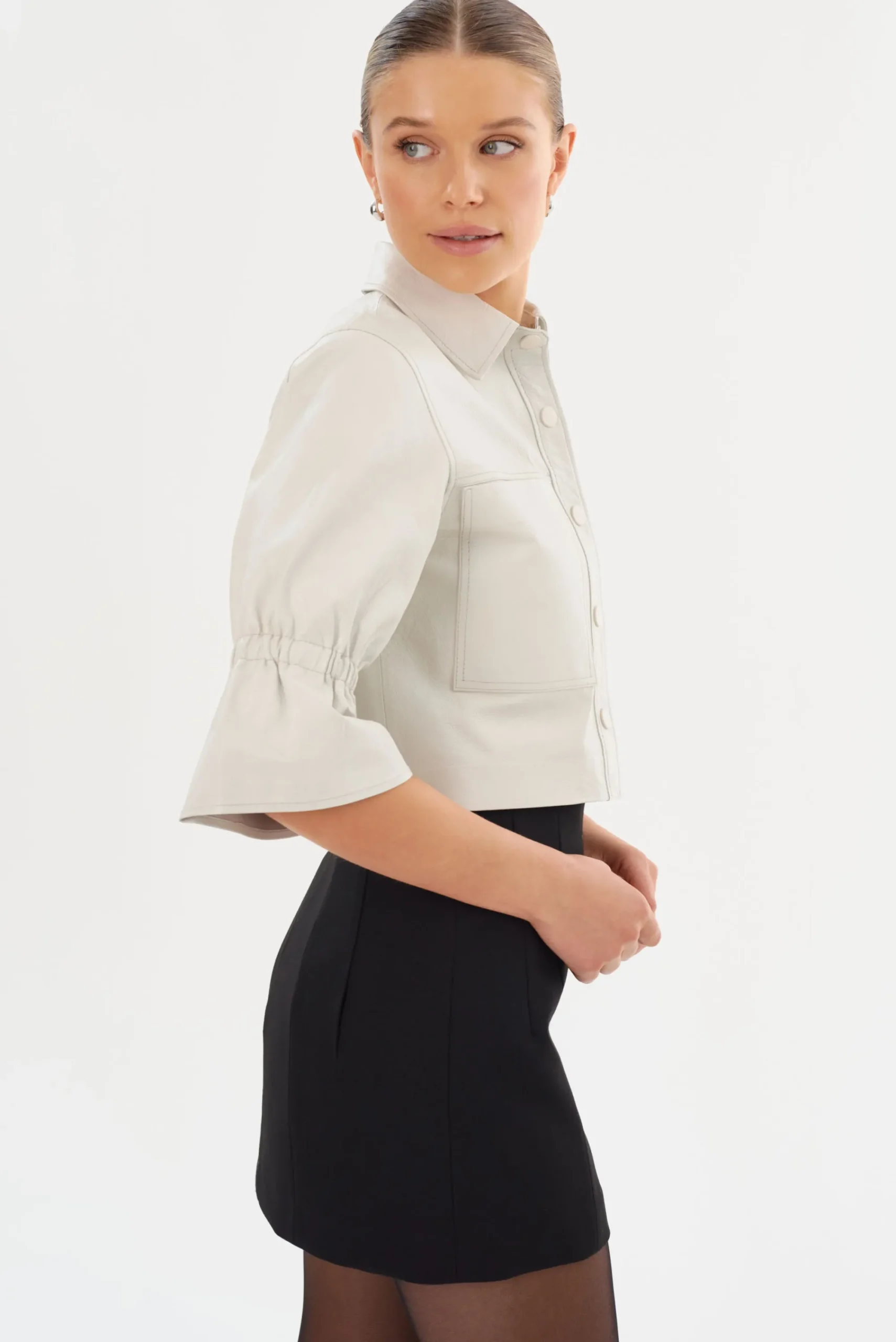 Store LAMARQUE CAROLINA | Leather Ruffle Sleeve Jacket Winter White