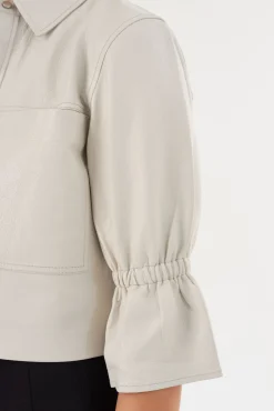 Store LAMARQUE CAROLINA | Leather Ruffle Sleeve Jacket Winter White