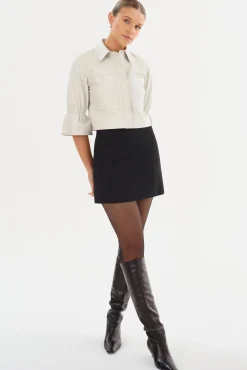 Store LAMARQUE CAROLINA | Leather Ruffle Sleeve Jacket Winter White
