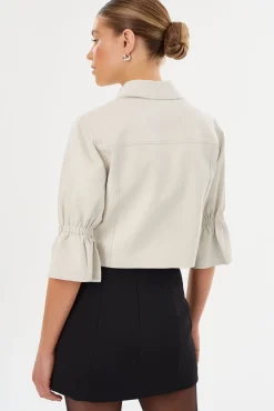 Store LAMARQUE CAROLINA | Leather Ruffle Sleeve Jacket Winter White
