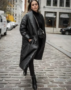 Online LAMARQUE CATALINA | Oversized Leather Blanket Coat Black