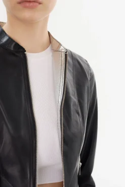 New LAMARQUE CHAPIN | Reversible Leather Bomber Black/Silver