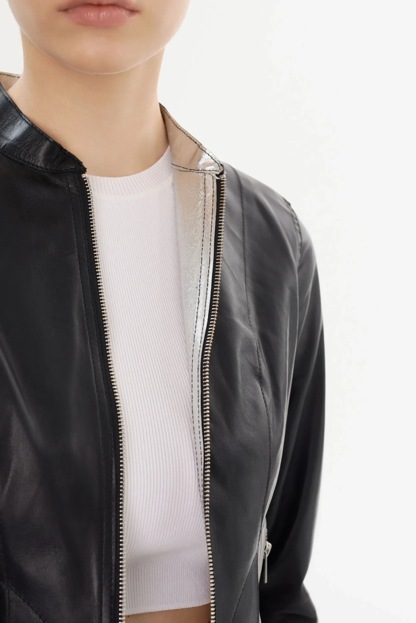 New LAMARQUE CHAPIN | Reversible Leather Bomber Black/Silver