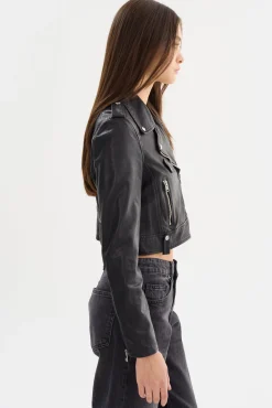 New LAMARQUE CIARA | Cropped Leather Biker Jacket Black