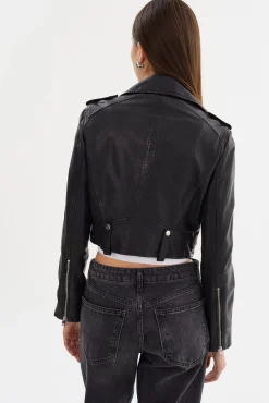 New LAMARQUE CIARA | Cropped Leather Biker Jacket Black