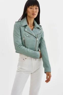 Clearance LAMARQUE CIARA | Cropped Leather Biker Jacket Eucalyptus