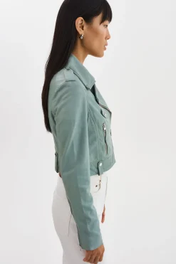 Clearance LAMARQUE CIARA | Cropped Leather Biker Jacket Eucalyptus