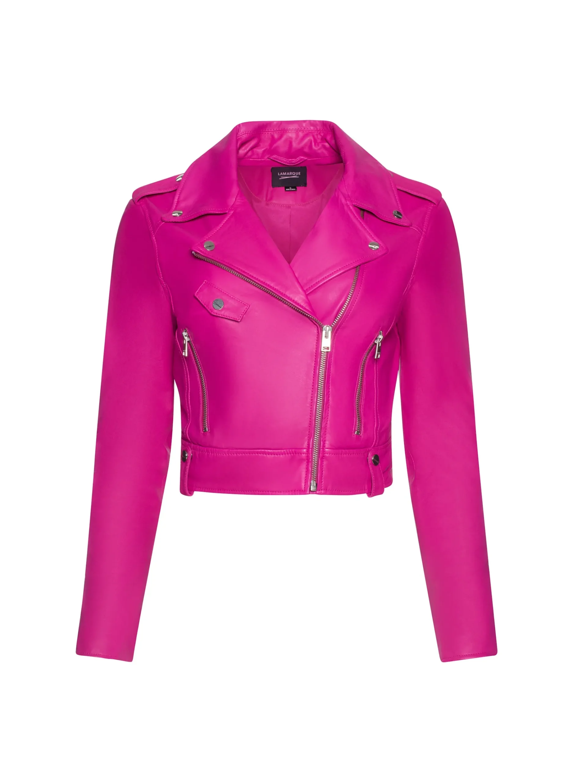 Online LAMARQUE CIARA | Cropped Leather Biker Jacket Fuchsia