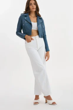 Flash Sale LAMARQUE CIARA | Cropped Leather Biker Jacket Slate Blue