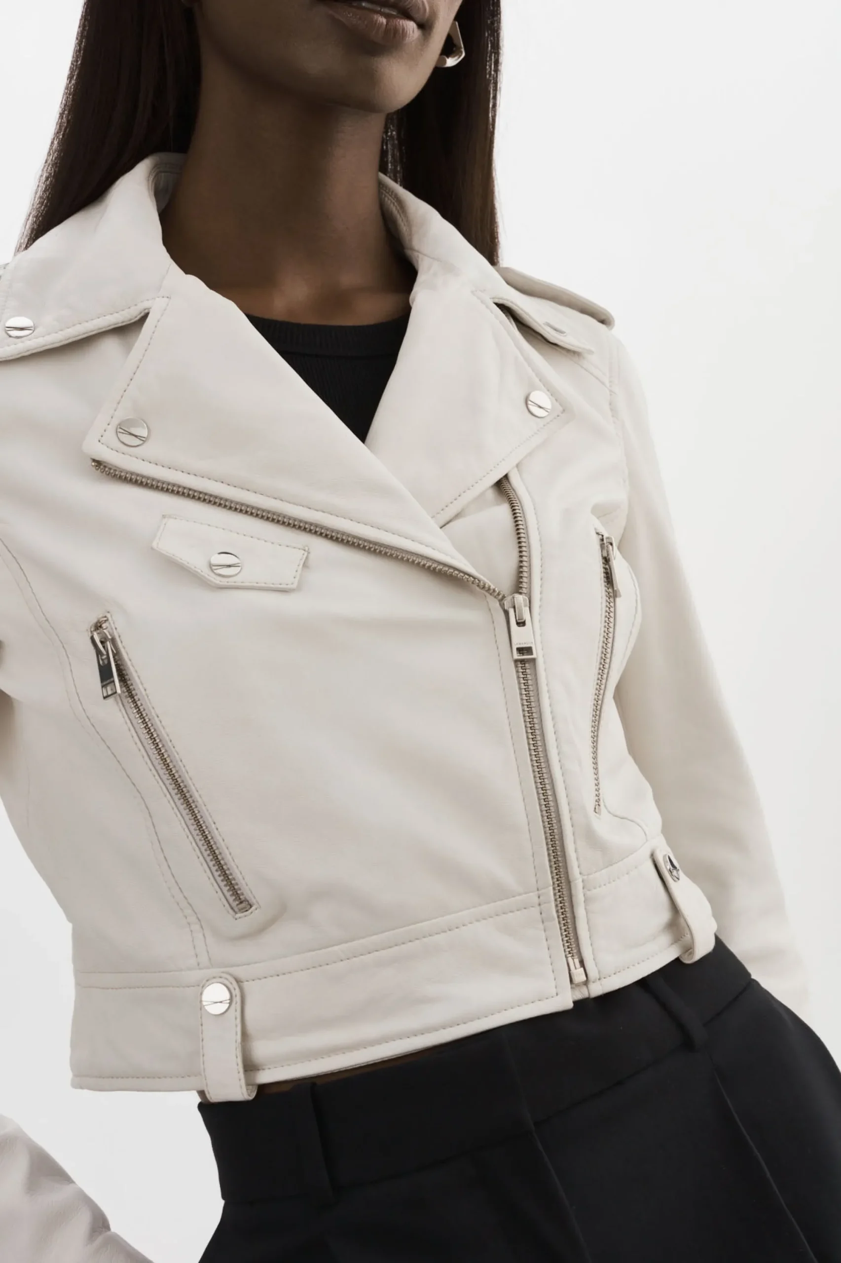 Best LAMARQUE CIARA | Cropped Leather Biker Jacket White