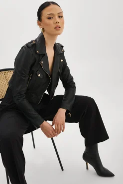 Flash Sale LAMARQUE CIARA GOLD | Cropped Leather Biker Jacket Black