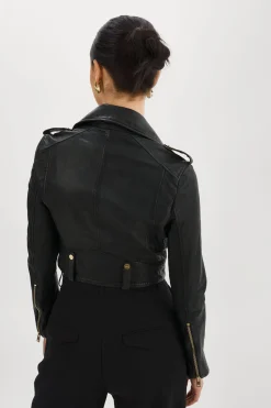 Flash Sale LAMARQUE CIARA GOLD | Cropped Leather Biker Jacket Black