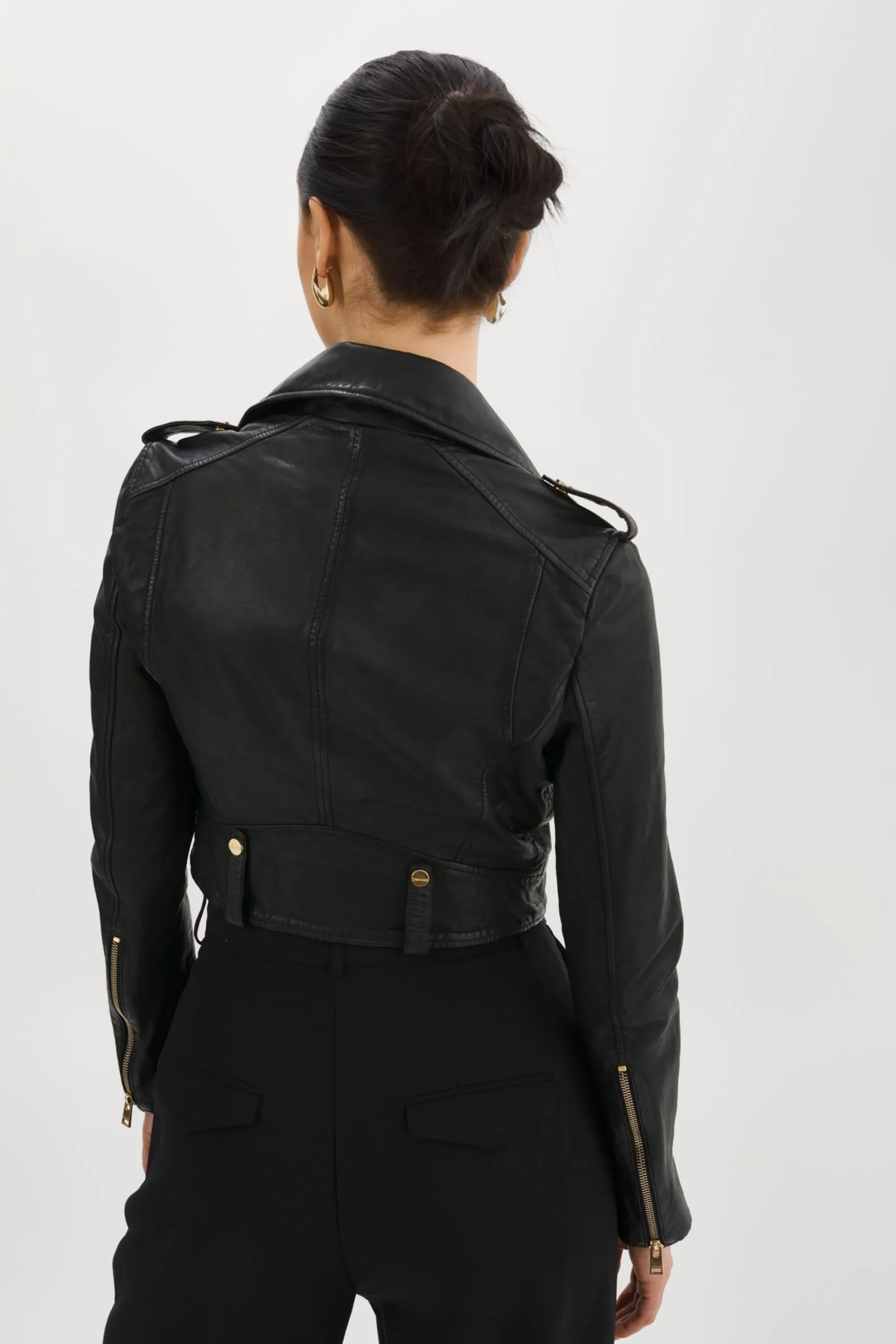 Flash Sale LAMARQUE CIARA GOLD | Cropped Leather Biker Jacket Black