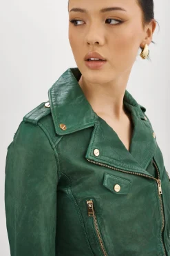 Best LAMARQUE CIARA GOLD | Cropped Leather Biker Jacket Bottle Green
