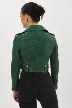 Best LAMARQUE CIARA GOLD | Cropped Leather Biker Jacket Bottle Green