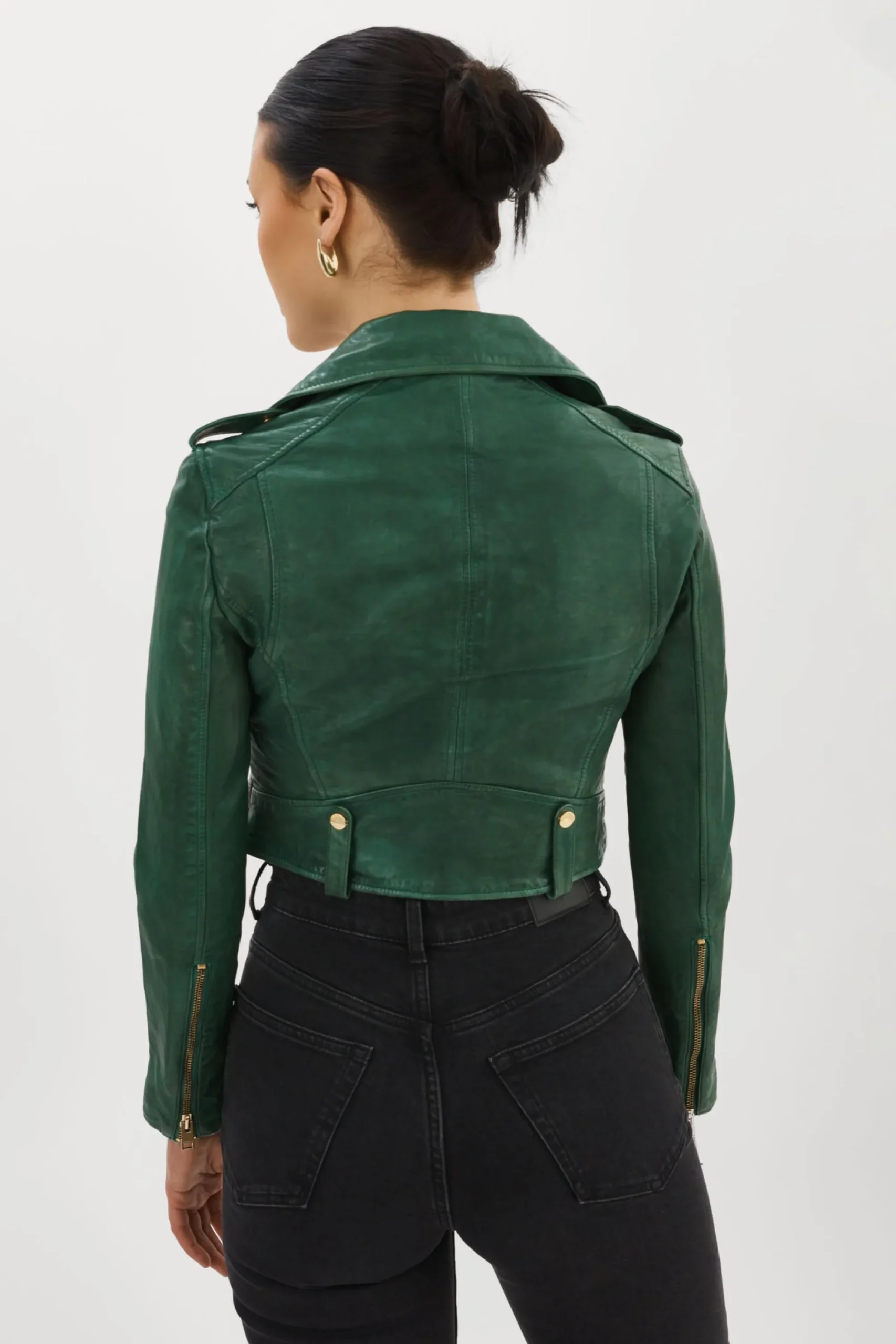 Best LAMARQUE CIARA GOLD | Cropped Leather Biker Jacket Bottle Green