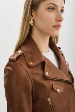 Discount LAMARQUE CIARA GOLD | Cropped Leather Biker Jacket Luggage