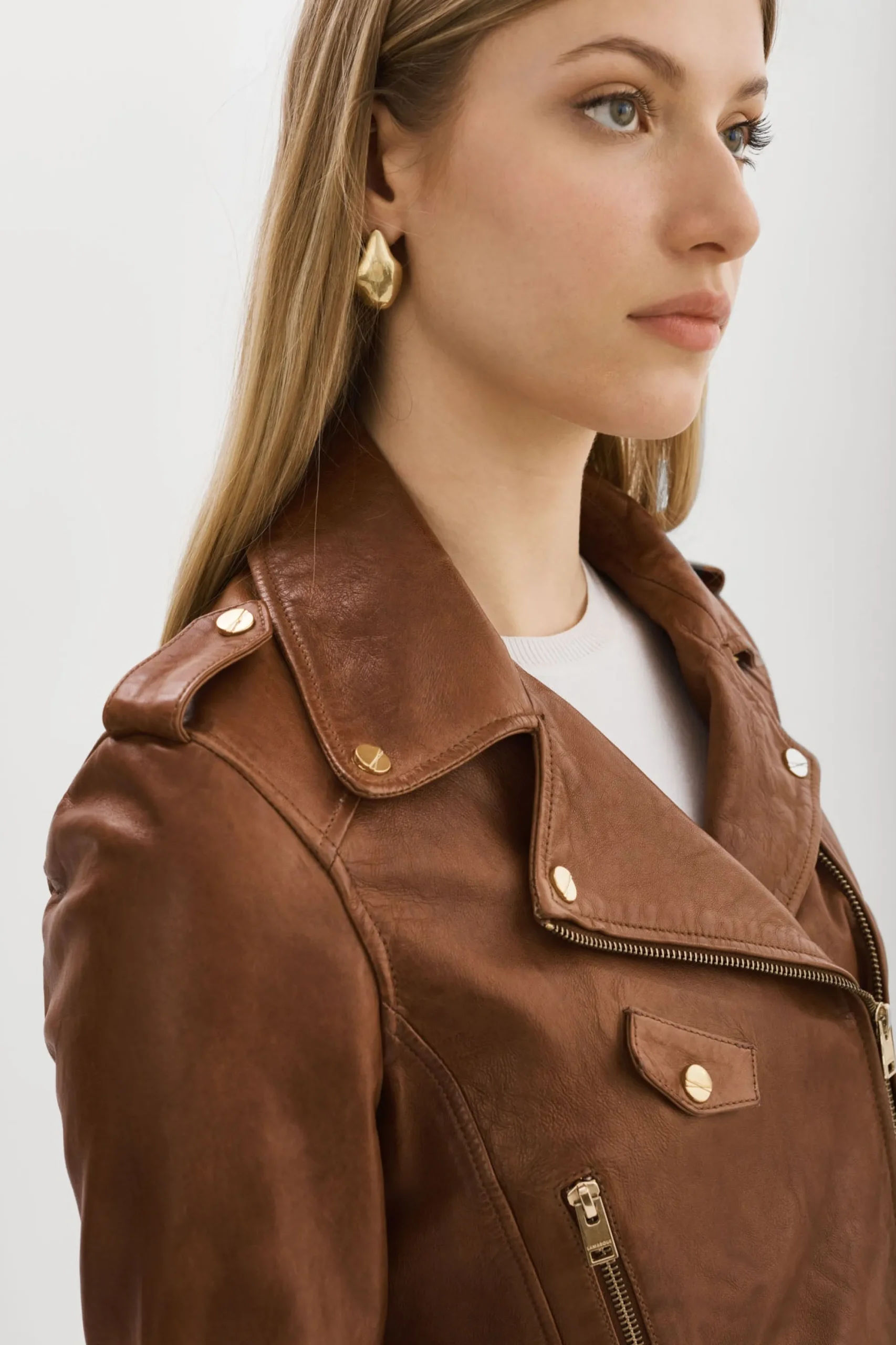 Discount LAMARQUE CIARA GOLD | Cropped Leather Biker Jacket Luggage