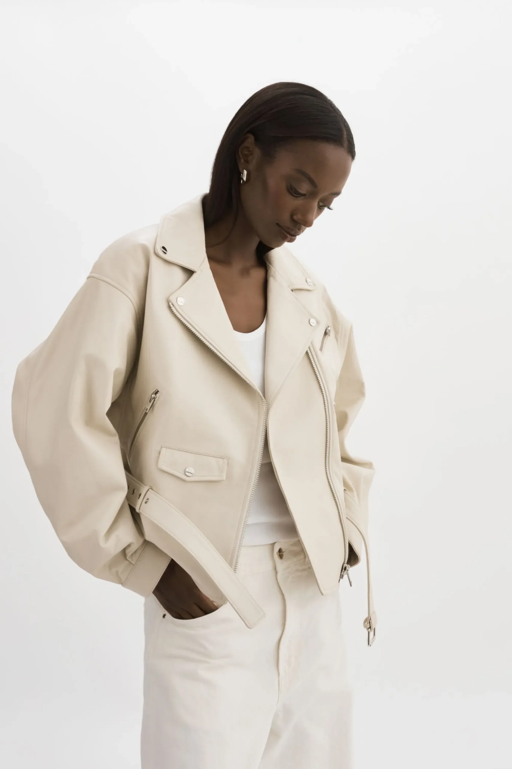 Shop LAMARQUE DANIELA | Leather Biker Jacket BONE