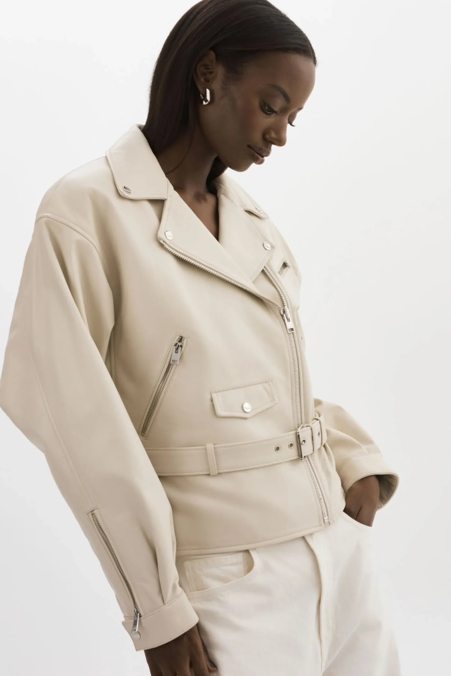 Shop LAMARQUE DANIELA | Leather Biker Jacket BONE