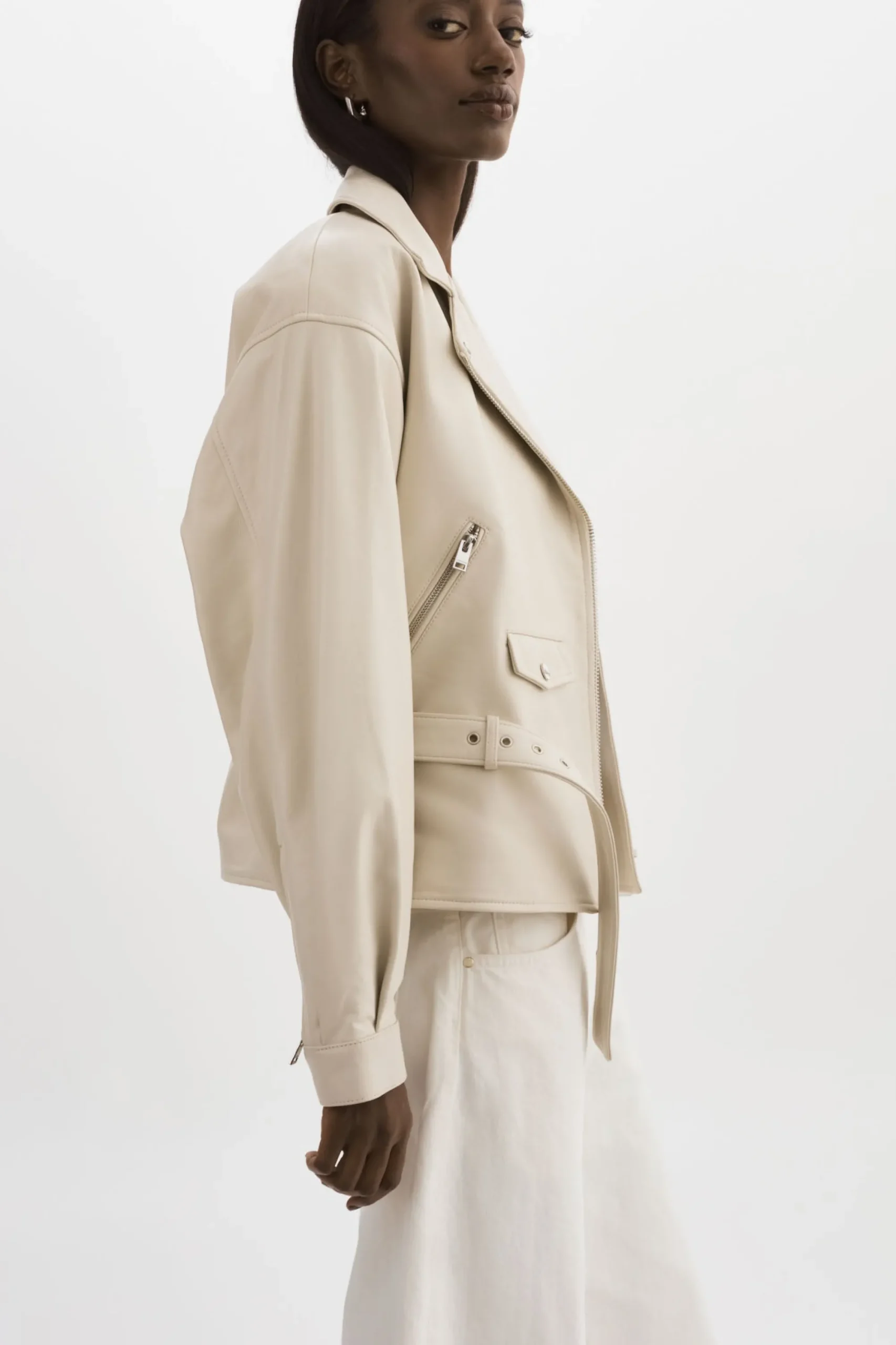 Shop LAMARQUE DANIELA | Leather Biker Jacket BONE