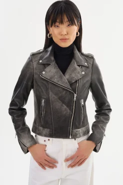 Discount LAMARQUE DONNA | Iconic Leather Biker Jacket Fossil Grey