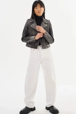 Discount LAMARQUE DONNA | Iconic Leather Biker Jacket Fossil Grey