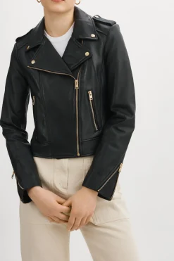 Cheap LAMARQUE DONNA GOLD | Iconic Leather Biker Jacket Black