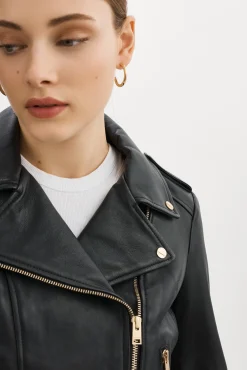 Cheap LAMARQUE DONNA GOLD | Iconic Leather Biker Jacket Black