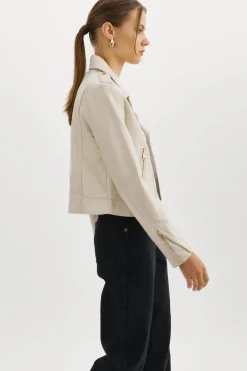 New LAMARQUE DONNA GOLD | Iconic Leather Biker Jacket Bone