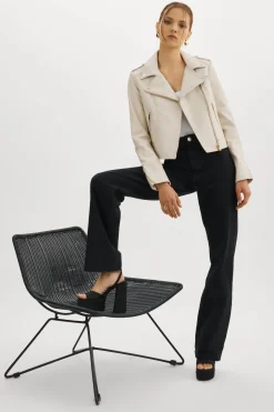 New LAMARQUE DONNA GOLD | Iconic Leather Biker Jacket Bone