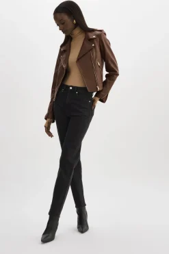 New LAMARQUE DONNA GOLD | Iconic Leather Biker Jacket Chocolate