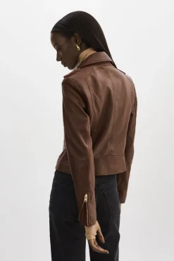 New LAMARQUE DONNA GOLD | Iconic Leather Biker Jacket Chocolate
