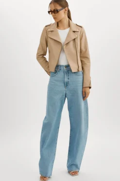 New LAMARQUE DONNA GOLD | Iconic Leather Biker Jacket Wheat