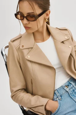 New LAMARQUE DONNA GOLD | Iconic Leather Biker Jacket Wheat