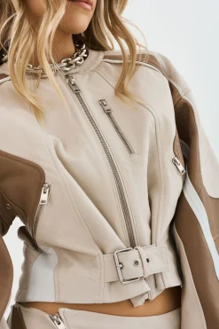 Cheap LAMARQUE DUSTIN | Leather Racer Jacket Bone/Winter White/Mocha