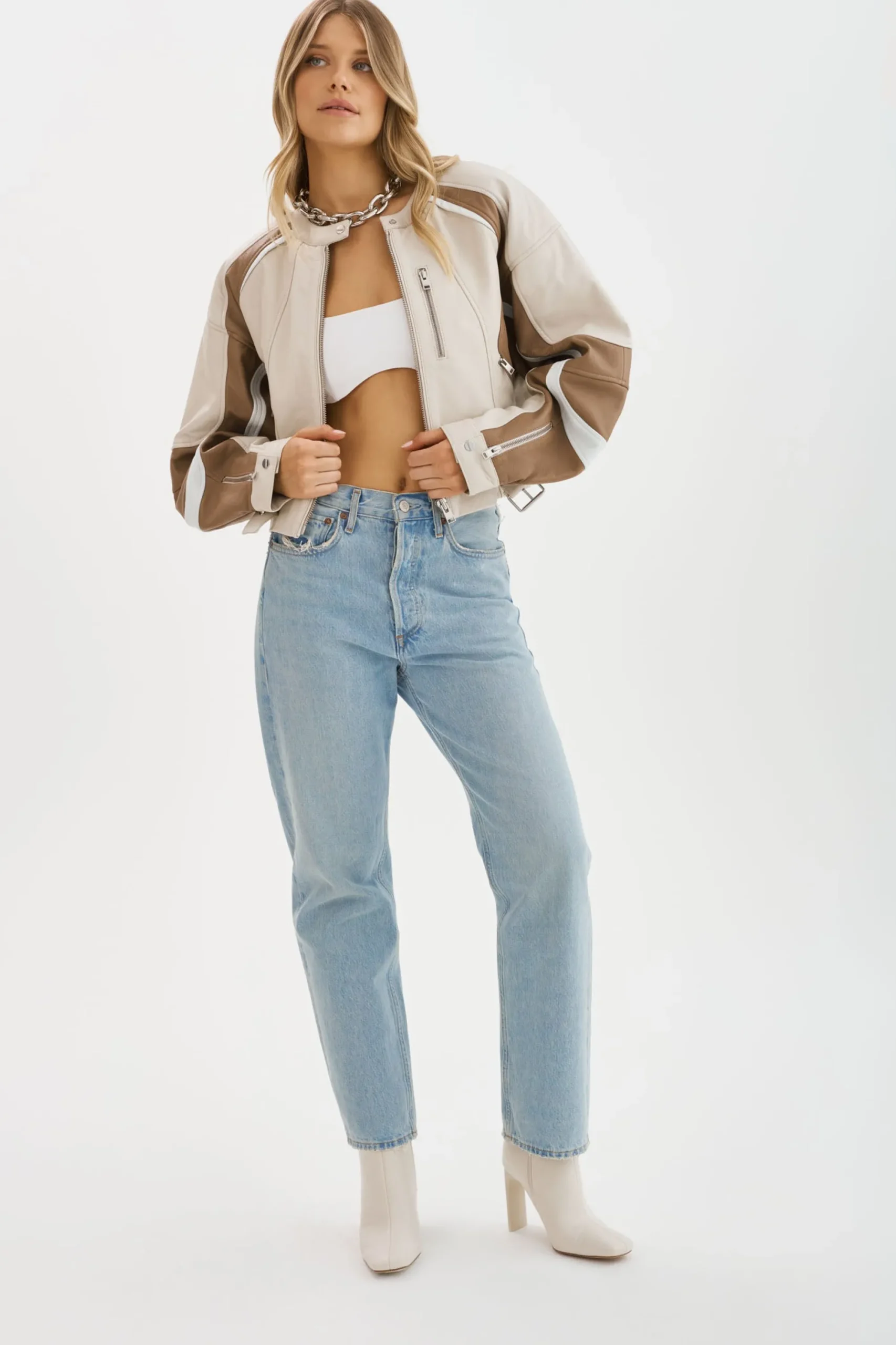 Cheap LAMARQUE DUSTIN | Leather Racer Jacket Bone/Winter White/Mocha