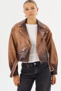 Discount LAMARQUE DYLAN | 80's Leather Biker Jacket Almond Shadow