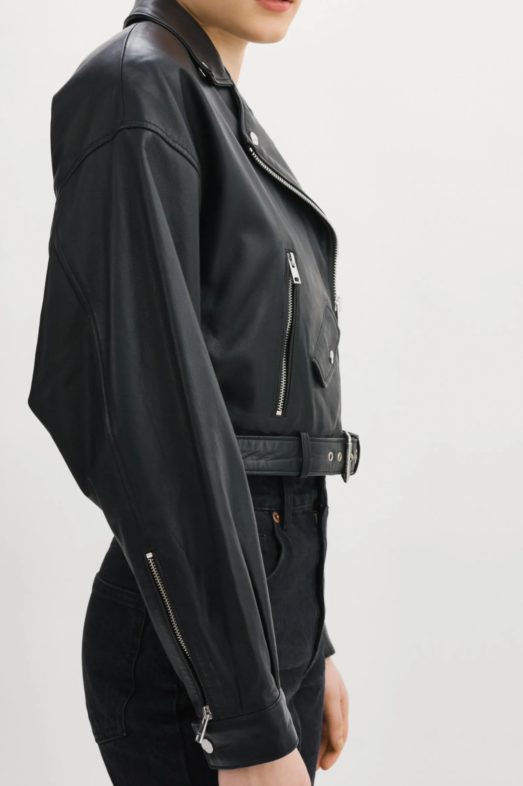 Shop LAMARQUE DYLAN | 80's Leather Biker Jacket Black