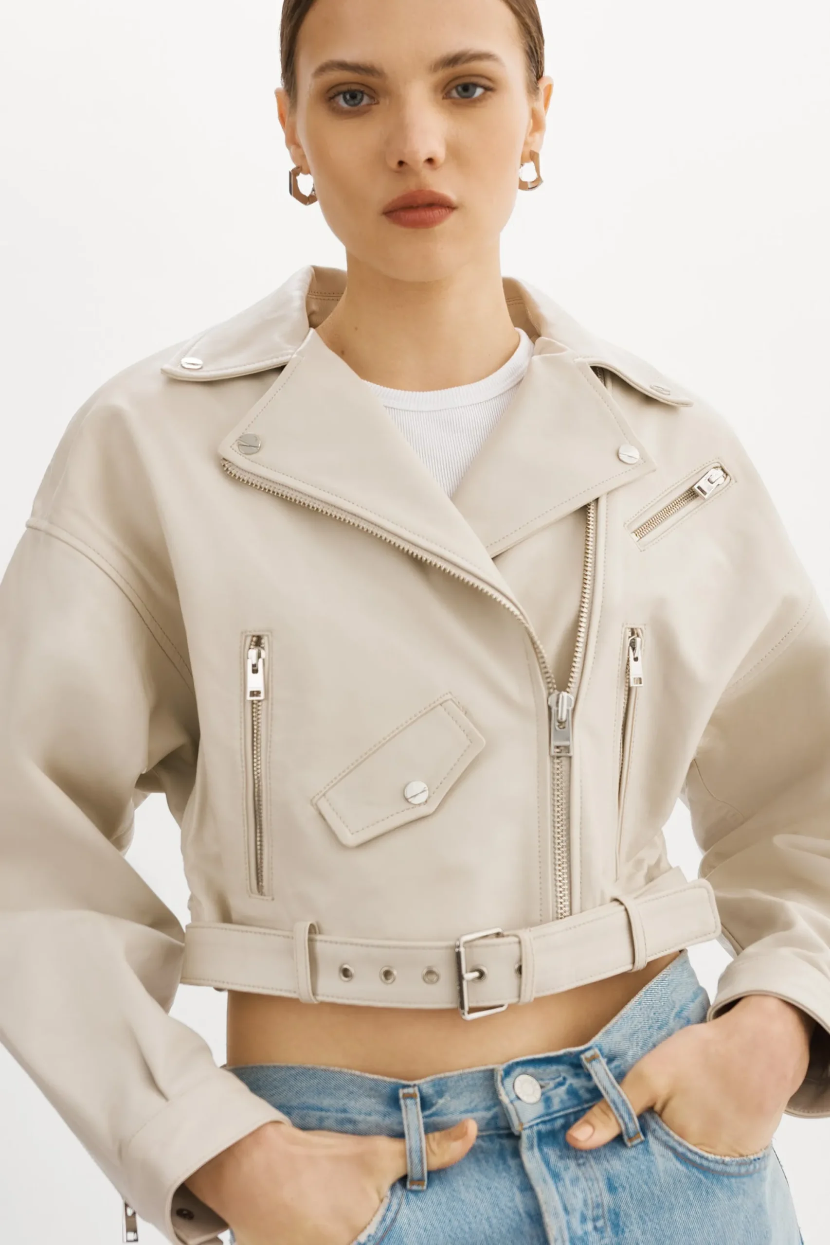 Outlet LAMARQUE DYLAN | 80's Leather Biker Jacket BONE