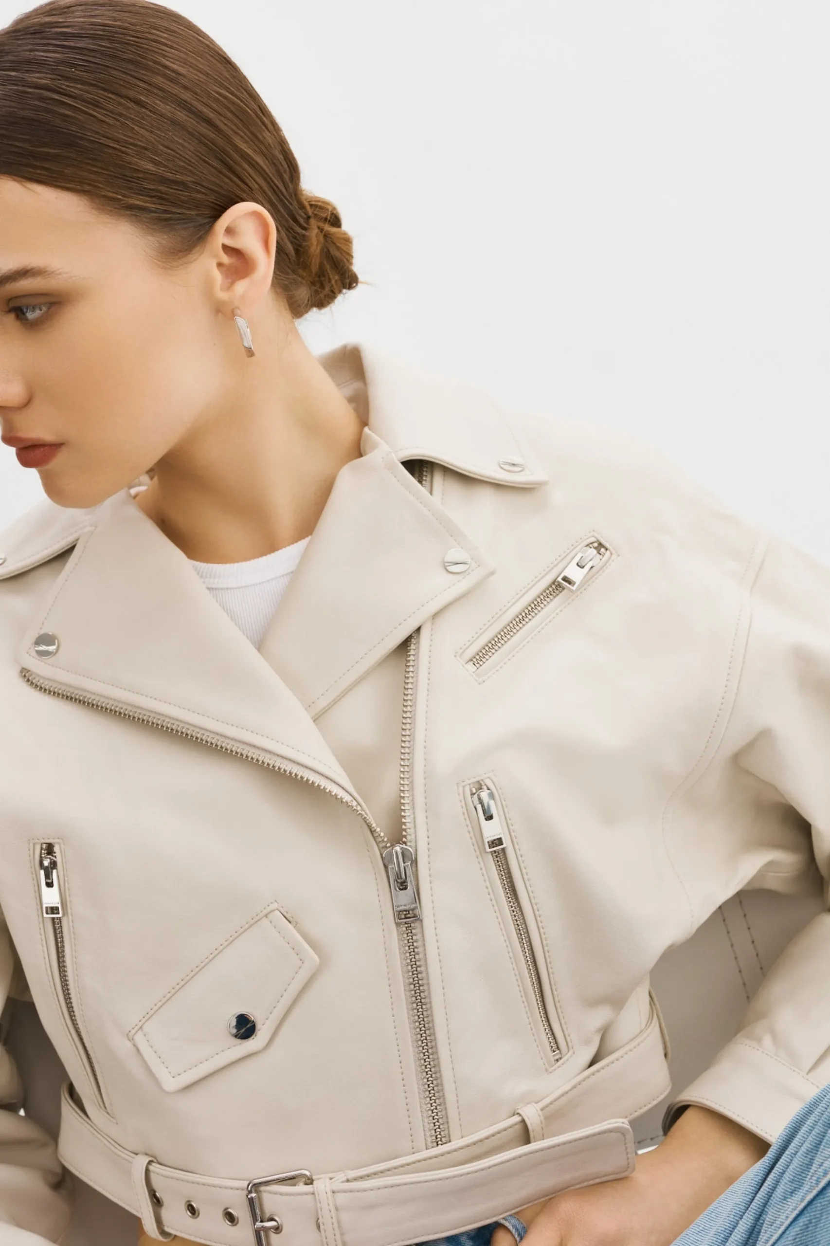 Outlet LAMARQUE DYLAN | 80's Leather Biker Jacket BONE