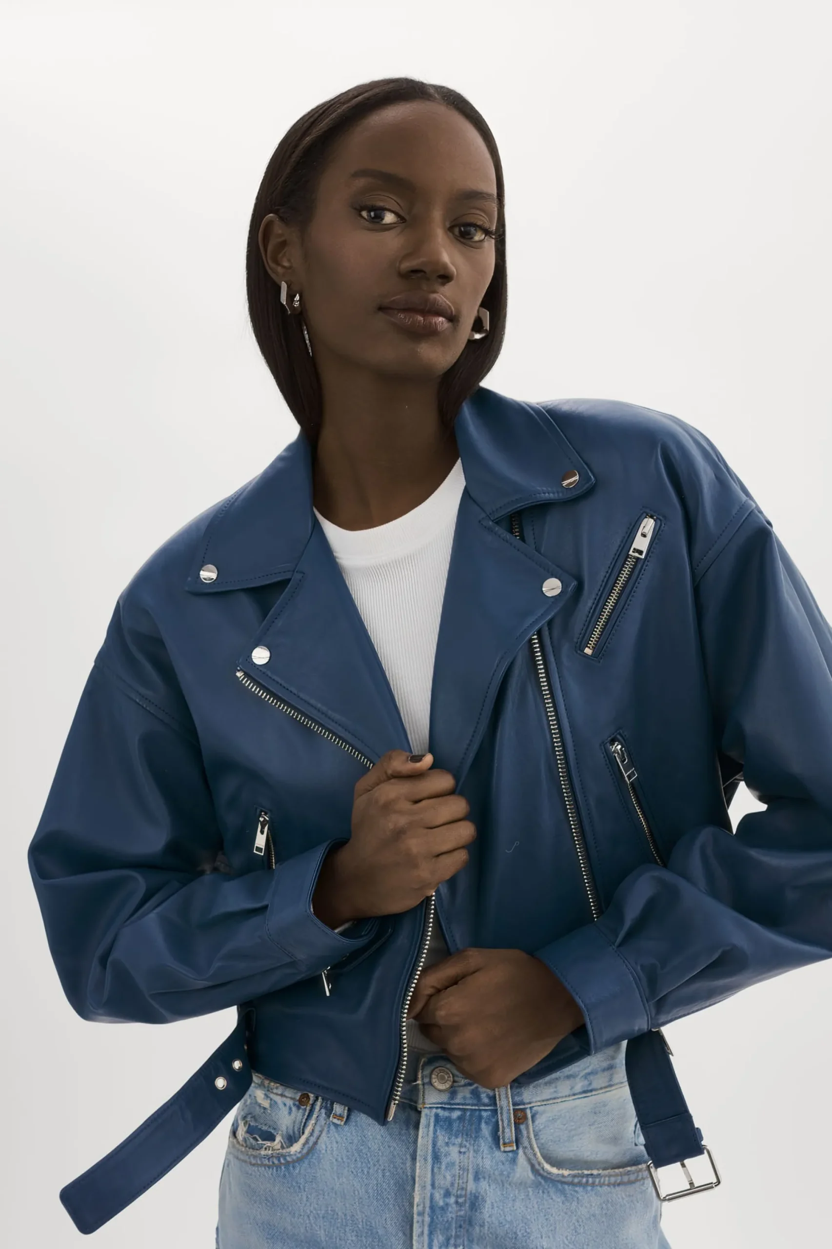 Flash Sale LAMARQUE DYLAN | 80's Leather Biker Jacket Midnight Blue