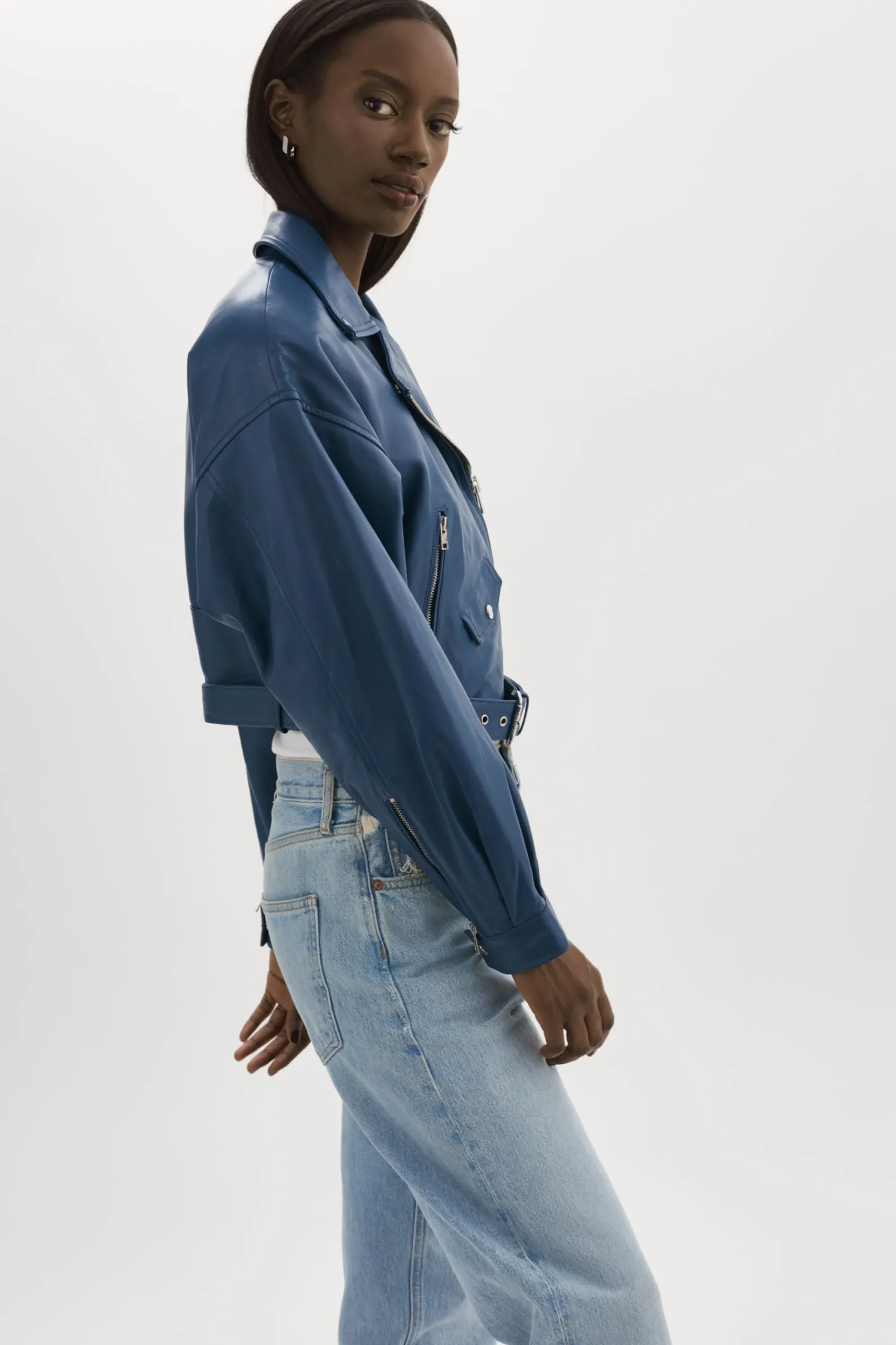 Flash Sale LAMARQUE DYLAN | 80's Leather Biker Jacket Midnight Blue