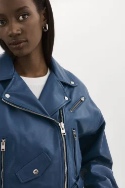 Flash Sale LAMARQUE DYLAN | 80's Leather Biker Jacket Midnight Blue
